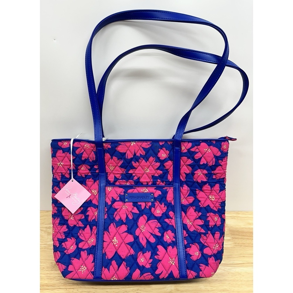 Vera Bradley Small Trimmed Vera Art Poppies Breast Cancer Pink Blue Bag
